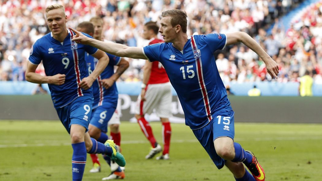 Iceland celebrate their first goal against Austria. Courtesy of Eurosport.