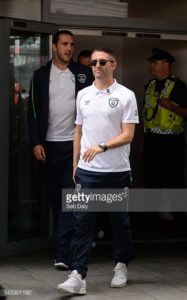 Dublin , Ireland - 27 June 2016; Robbie Keane of Republic of Ireland arrives to talk to supporters during their return from UEFA Euro 2016 in France at Dublin Airport, Dublin. (Photo By Seb Daly/Sportsfile via Getty Images)