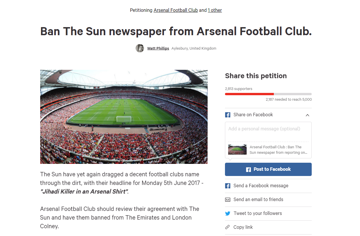 Petition aimed at The Sun